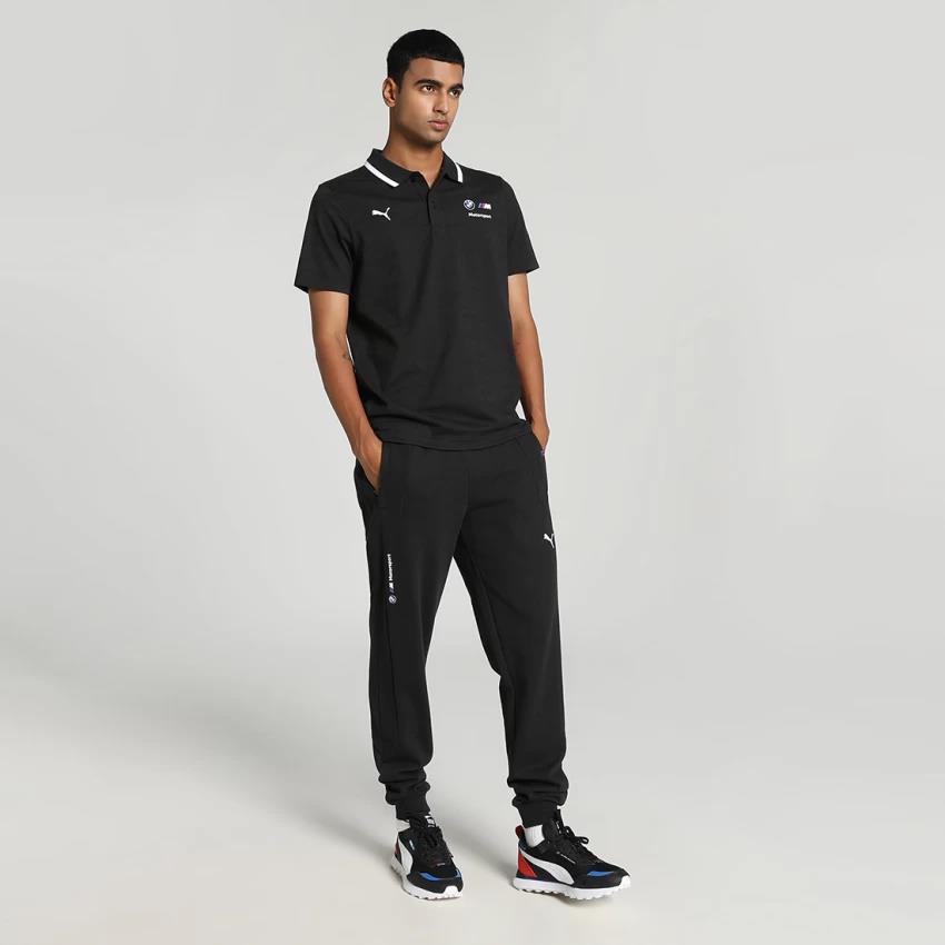Puma Mens Bmw Mms Jacquard Short Sleeve Polo Golfer Black