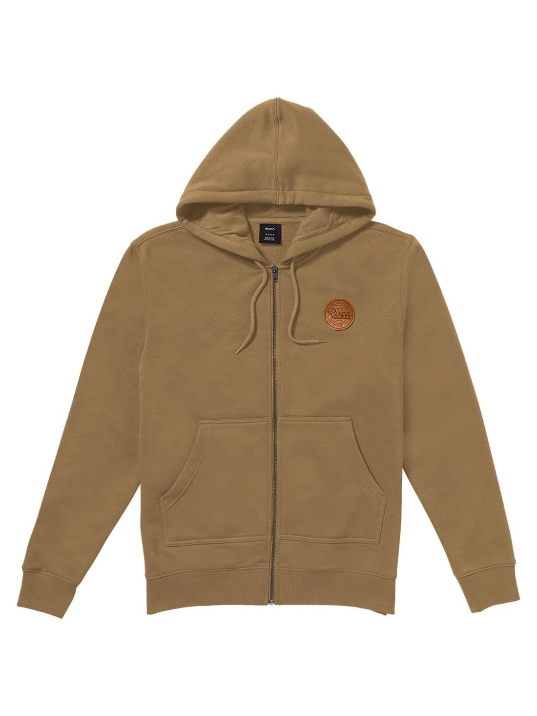 Rvca Mens Script Sealed Zip Hoodie Cayote