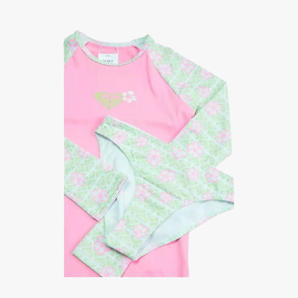 Roxy Girls Hibiline Long Sleeve Lycra Set White Pink