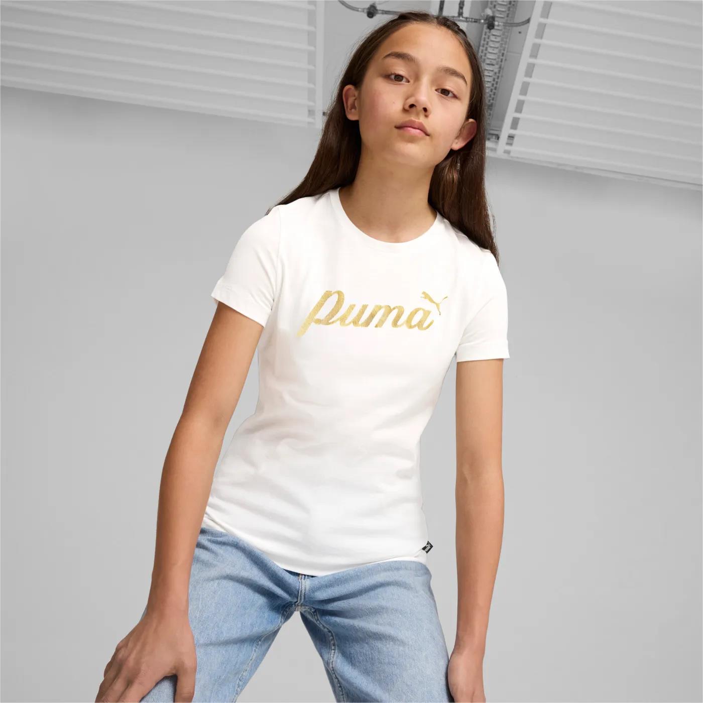 Puma Girls Ess+ Script Short Sleeve Tee White