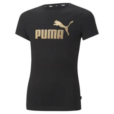 Puma Girls Ess+ Logo Short Sleeve Tee Black Gold