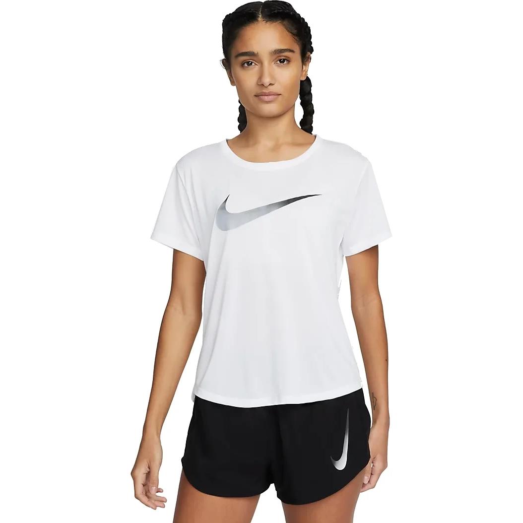 Nike Womens One Dri-Fit Swoosh Short Sleeved Top White