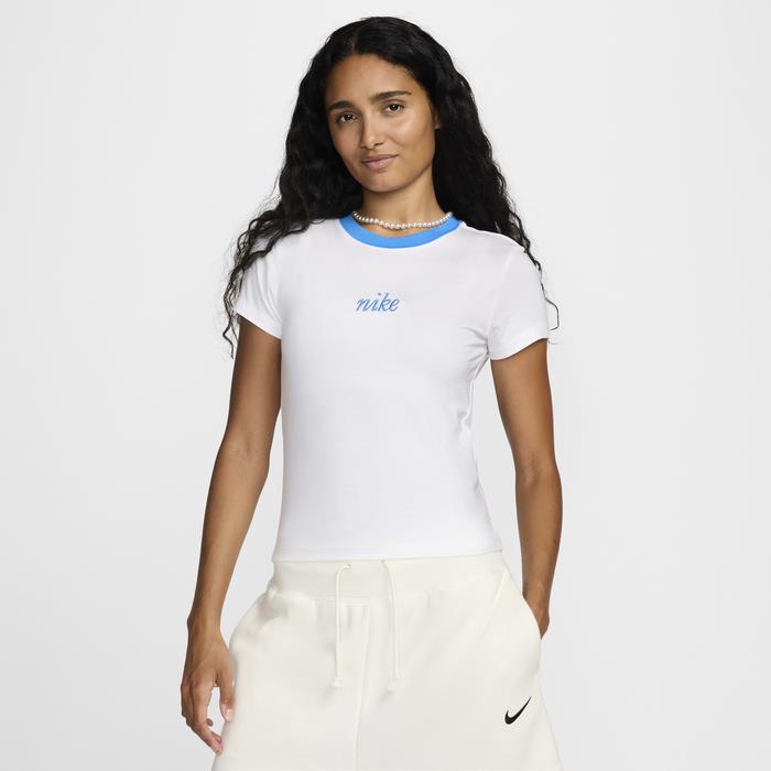 Nike Womens Slim Short Sleeve Crop Tee White Blue