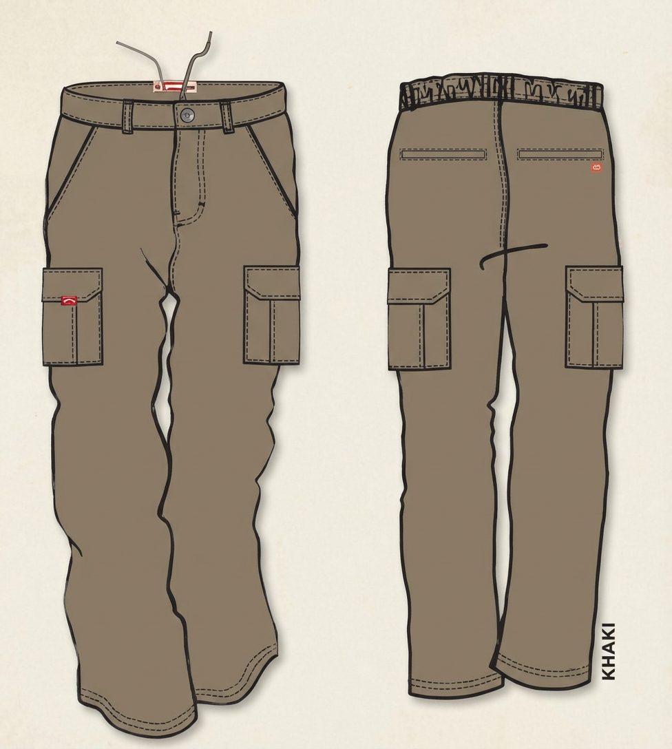 Kakiebos Mens Half Elasticated Cargo Pants Khaki