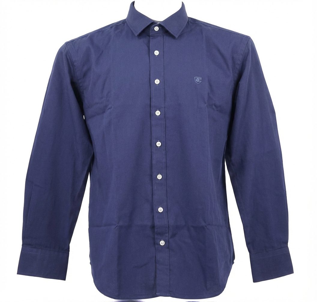 Pierre Cardin Mens Plain Stretch Long Sleeve Shirt Navy