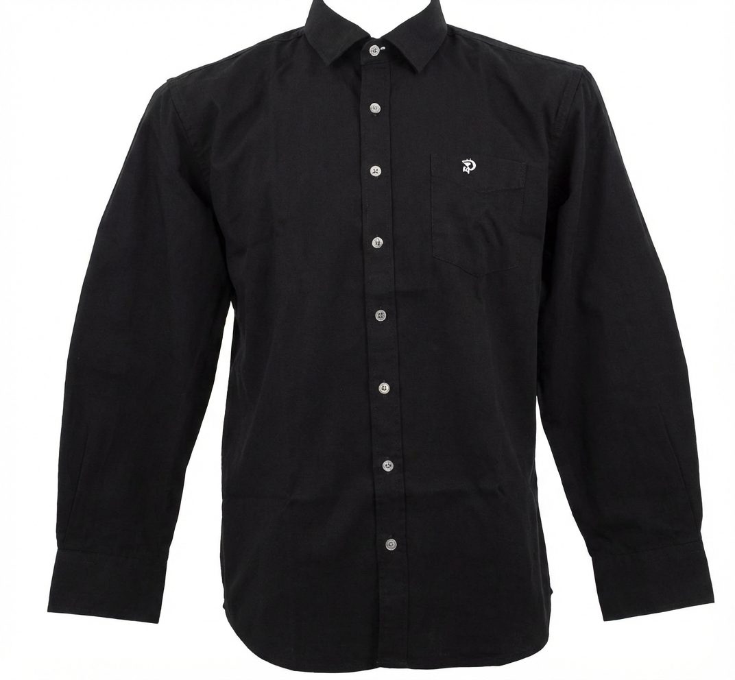 Pierre Cardin Mens Plain Stretch Long Sleeve Shirt Black