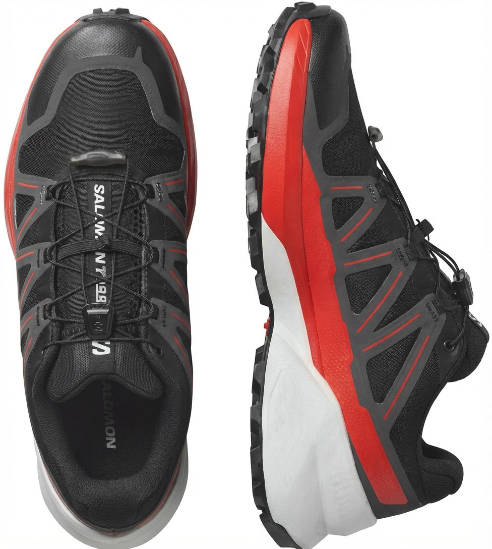 Salomon Mens Speedcross Peak Trail Sneaker Black Asphalt Fiery Red