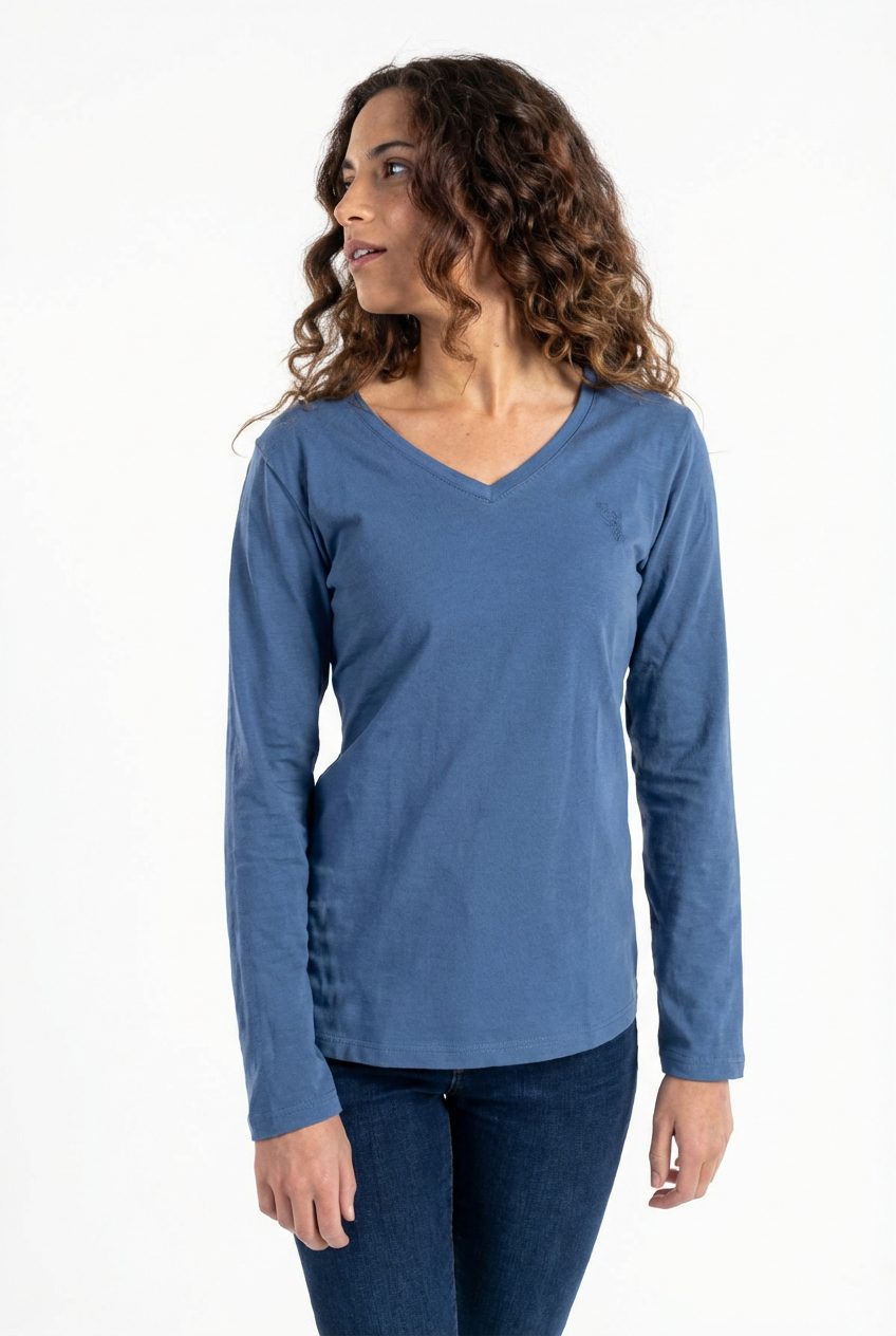 Pringle Womens V Neck Long Sleeve Tee Blue