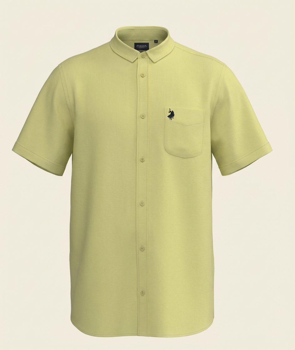 Polo Mens Textured Short Sleeve Shirt Yellow