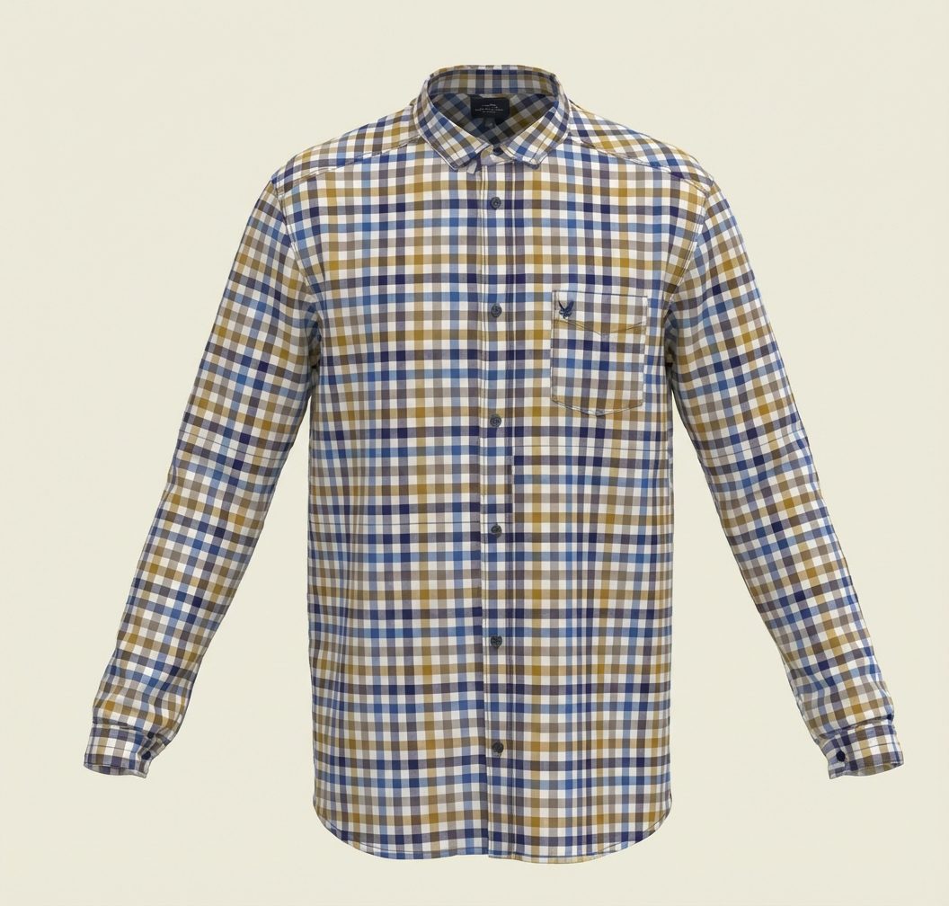 Polo Mens Easy Care Bold Check Long Sleeve Shirt Yellow