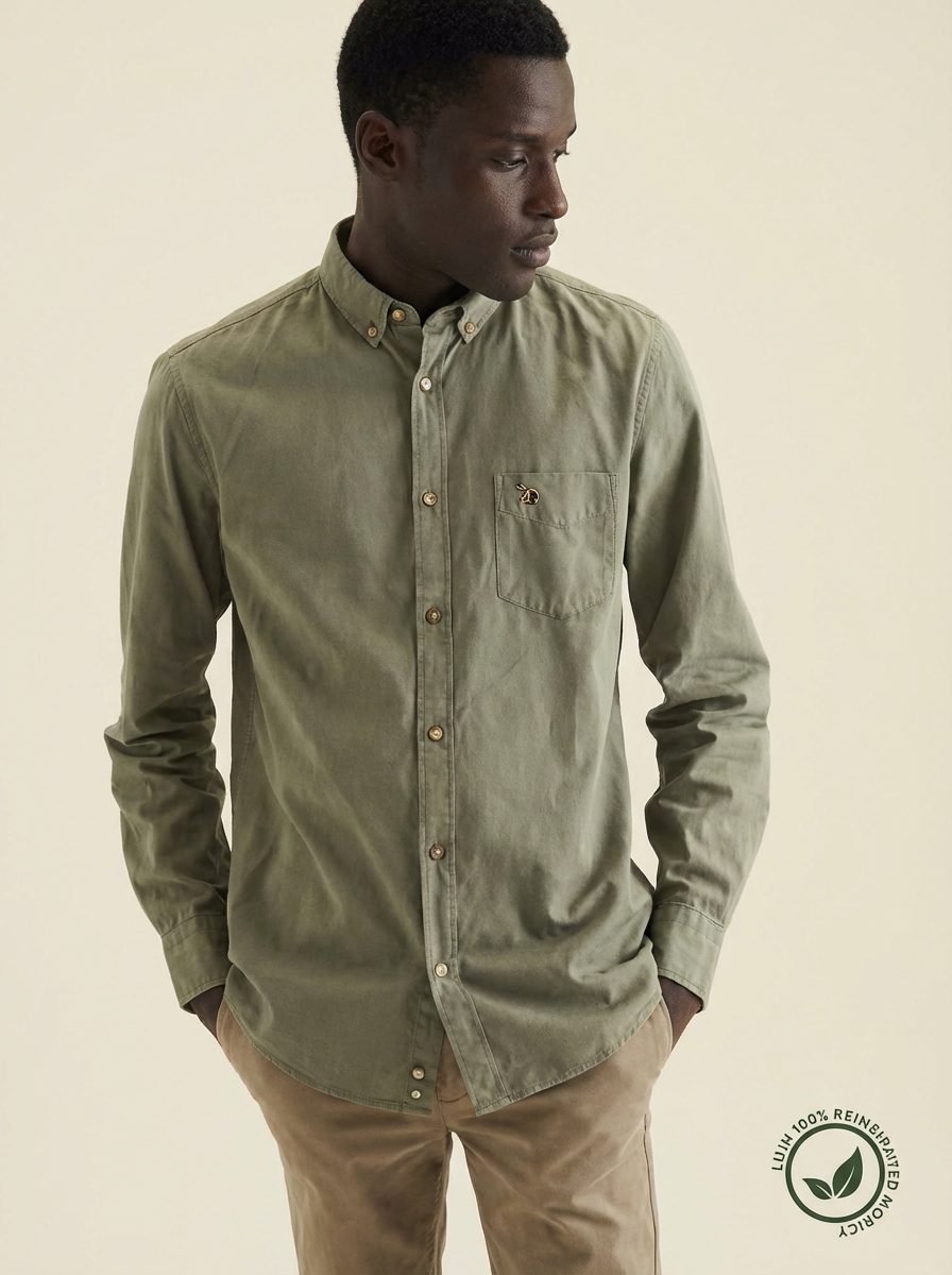 Polo Mens Jason Long Sleeve Signiture Shirt Khaki